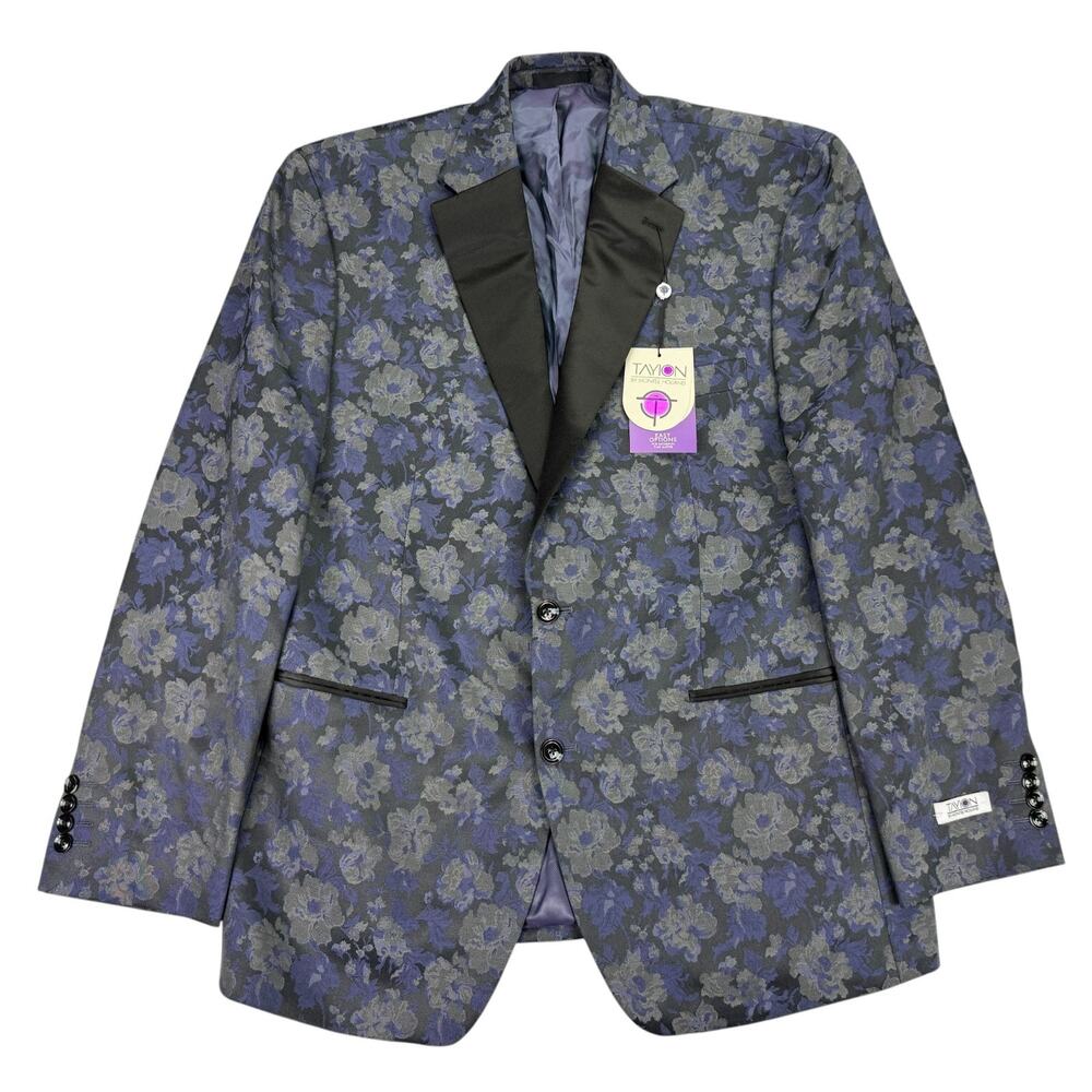 Tayion Mens Classic Fit Jacquard Floral Dinner Suit Jacket Gray Purple 42R